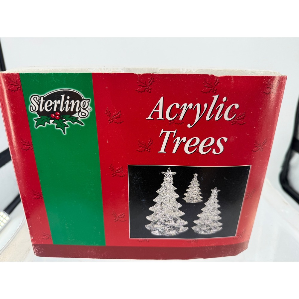 Sterling Acrylic Christmas Trees Set of 3 Clear Glitter Holiday Decor Vintage